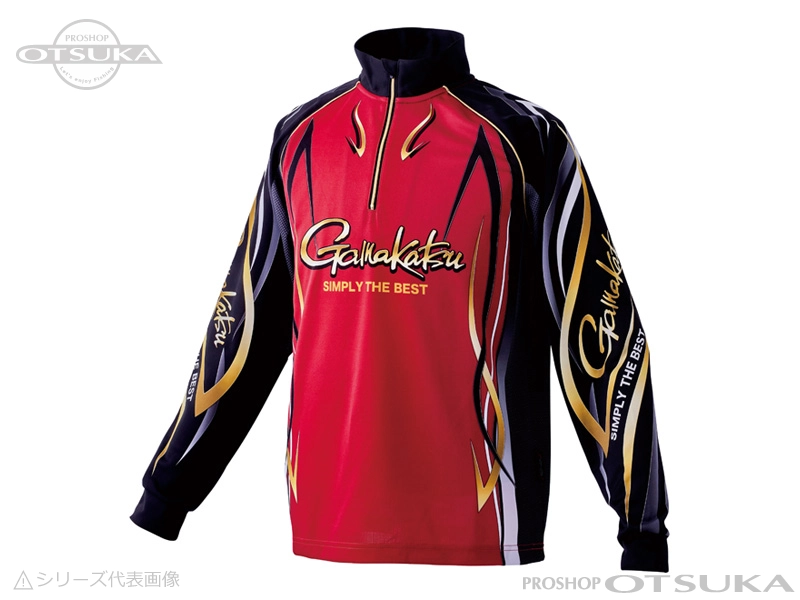 がまかつ 2ウェイプリントジップシャツ 長袖 GM-3734 Lサイズ # レッド