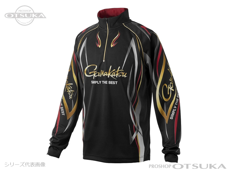 がまかつ 2ウェイプリントジップシャツ 長袖 GM-3734 3Lサイズ #ブラック/レッド