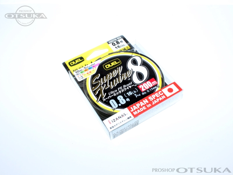 デュエル スーパーエックスワイヤー スーパーエックスワイヤーエイト 0.8号16lb 200m 10m×5色イエローマーキング