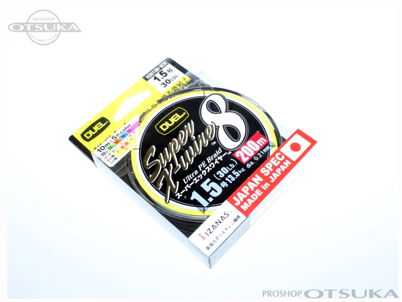 デュエル スーパーエックスワイヤー スーパーエックスワイヤーエイト 1.5号　 200m 10m×5色イエローマーキング