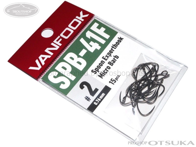 ヴァンフック シングルフック スプーンエキスパートフック SPB-41F #2 線径0.76mm 中太軸 #フッ素ブラック