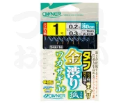 オーナー タフ金渋りワカサギ狐 5本 - W-6334 ハリス/ナイロン0.2号 幹糸/フロロ0.3号 タフ渋り狐1号全長80cm 間隔15cm